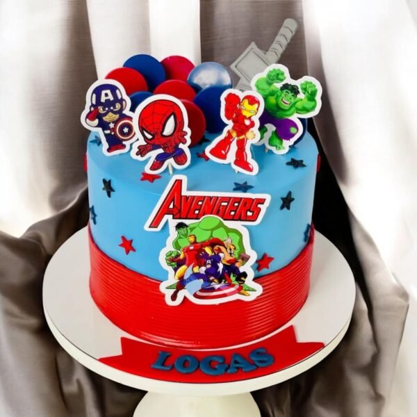 5th Birthday Avenger Theme Cake with superhero fondant designs