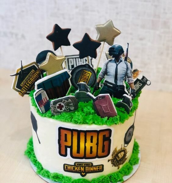 best cake shop in Delhi, Butter Scotch PUBG Cake, 24x7 open cake delivery, same-day delivery cake, online cake order