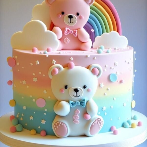 Teddy Theme Cake, online order, 24x7 open, best cake near me, 350 gm cake