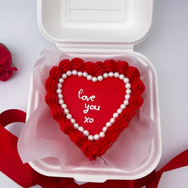 Heart Shape Bento Cake with cream frosting and love design