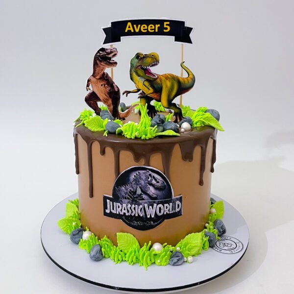 Chocolate Truffle Dinosaur Cake with rich chocolate layers and playful dinosaur design