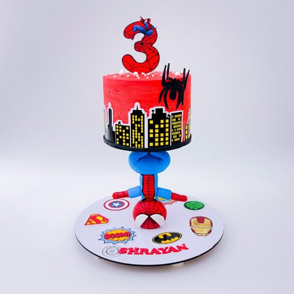 Black Forest Spider Man Cake with chocolate layers and Spider Man design