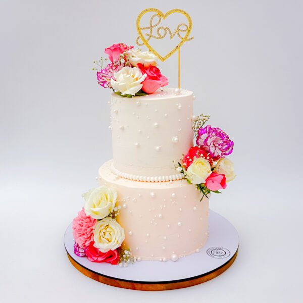 Elegant 2-Tier Wedding Cake with Floral Decoration