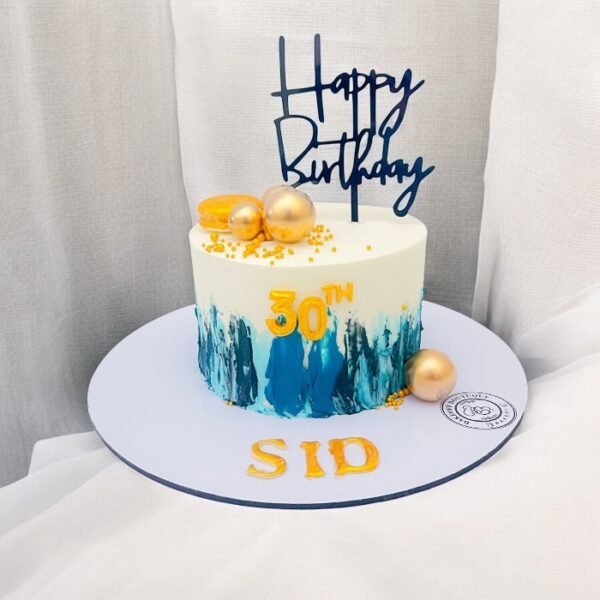 Elegant 30th birthday cake with custom design and decorations