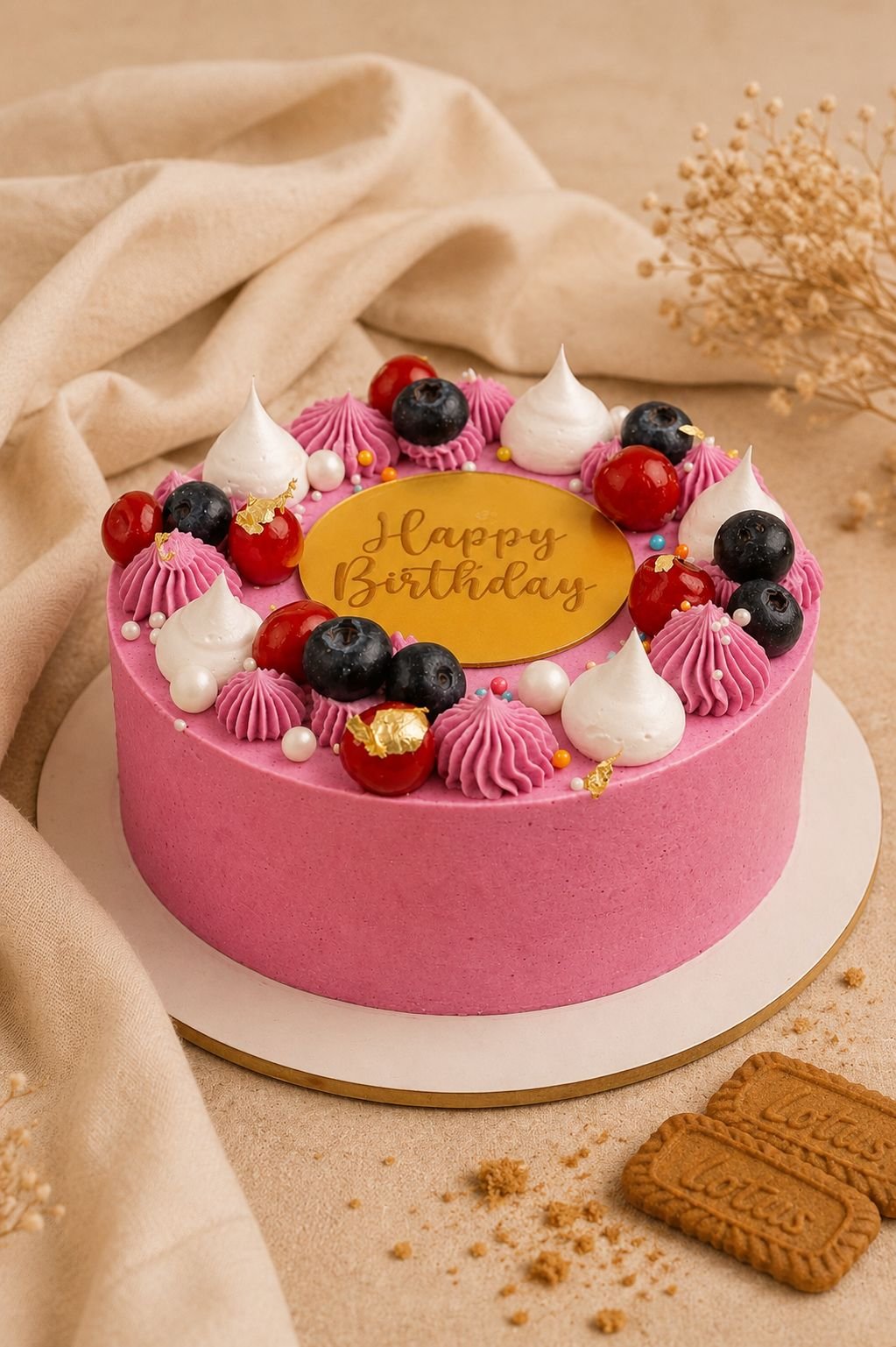 Signature Berry Bliss Cake topped with fresh mixed berries